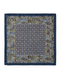 Foulard Paisley Silk Pocket Square in Olive