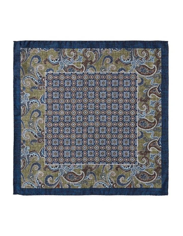 Foulard Paisley Silk Pocket Square in Olive image 1