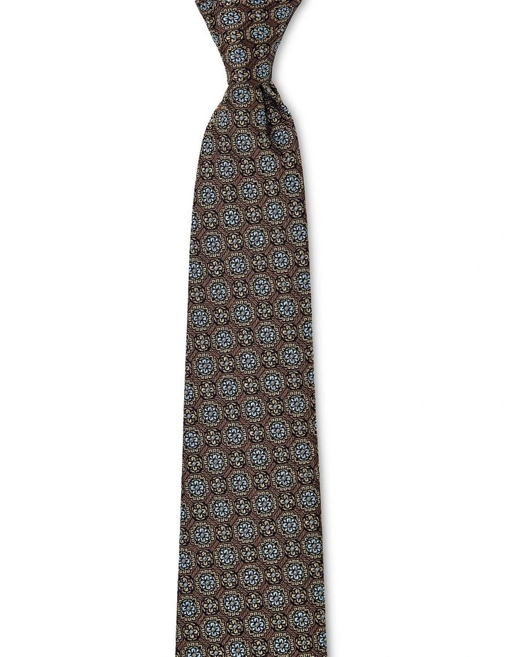 Double Foulard Silk Tie In Chocolate image 1