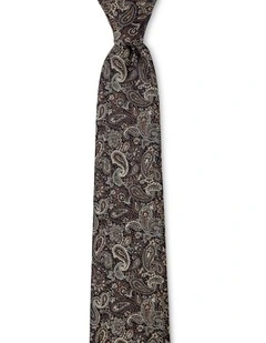 Tonal Paisley Silk Tie In Chocolate