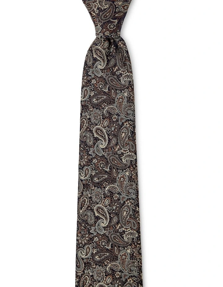 Tonal Paisley Silk Tie In Chocolate image 1