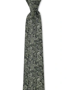 Tonal Paisley Silk Tie In Olive