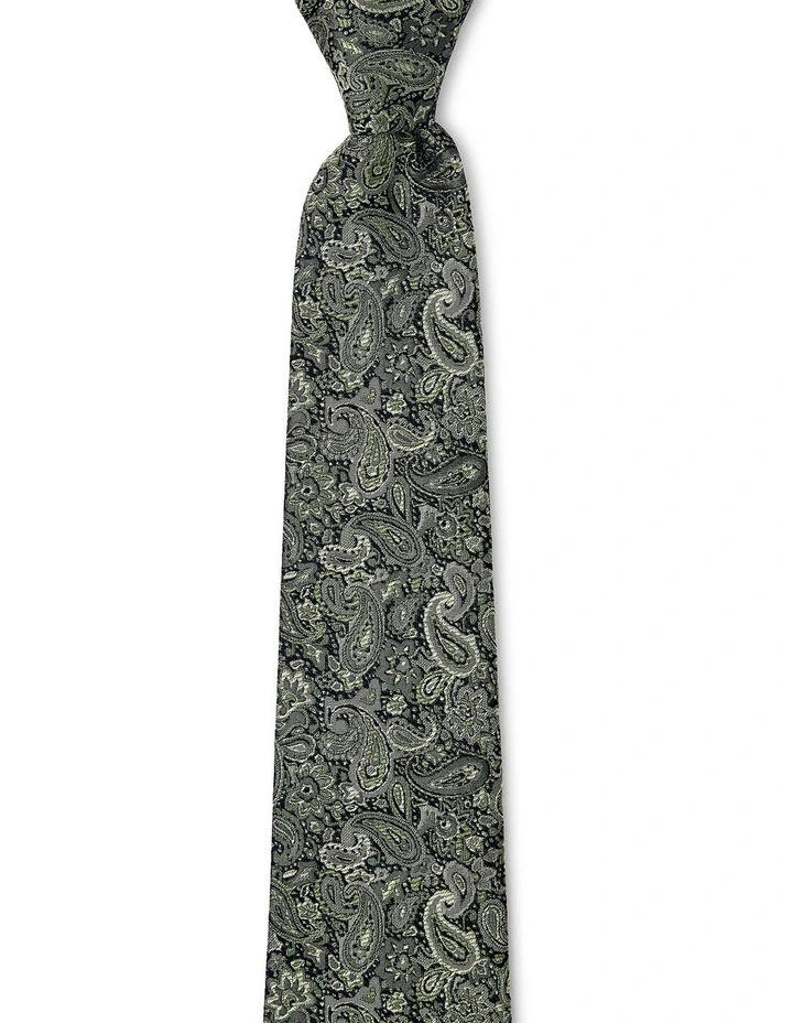 Tonal Paisley Silk Tie In Olive image 1