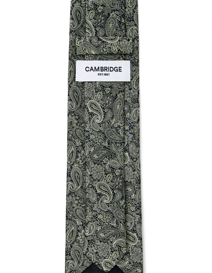Tonal Paisley Silk Tie In Olive image 2