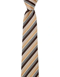 Grosgrain Stripe Silk Tie In Taupe