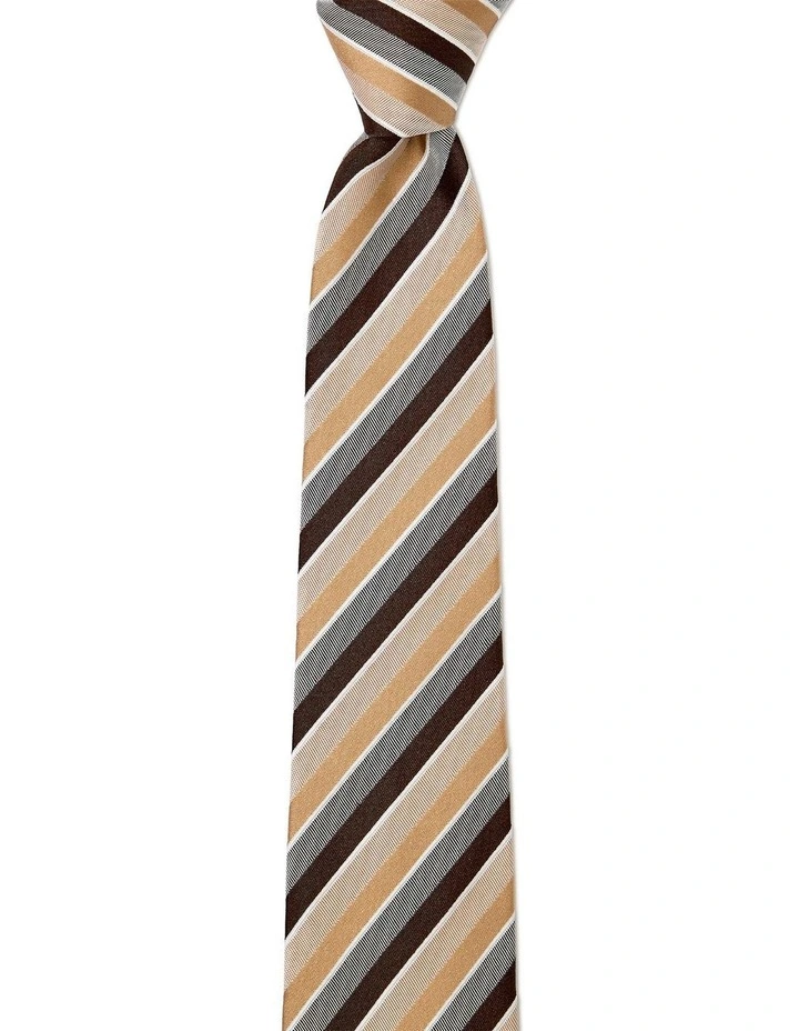 Grosgrain Stripe Silk Tie In Taupe image 1