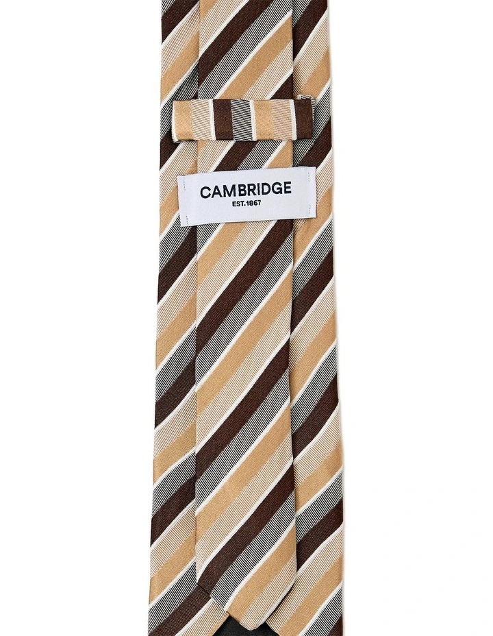 Grosgrain Stripe Silk Tie In Taupe image 2