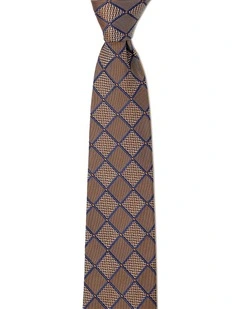 Chessboard Geo Silk Tie In Coffee