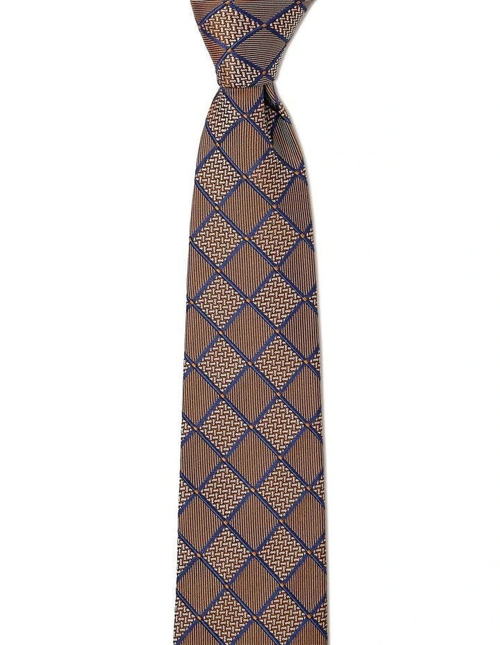 Chessboard Geo Silk Tie In Coffee image 1