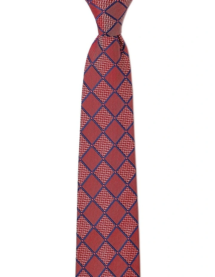 Chessboard Geo Silk Tie In Red image 1