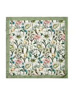 Poppies And Irises Silk Pocket Square in Sage