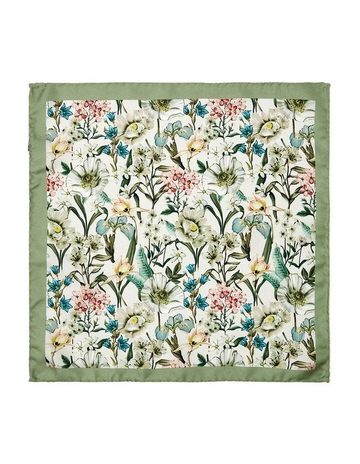 Poppies And Irises Silk Pocket Square in Sage image 1