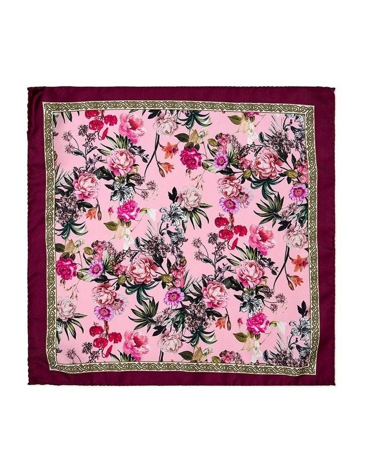 Peonies Silk Pocket Square in Bordeaux image 1
