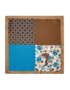 Shadow Floral 4-Way Silk Pocket Square in Coffee
