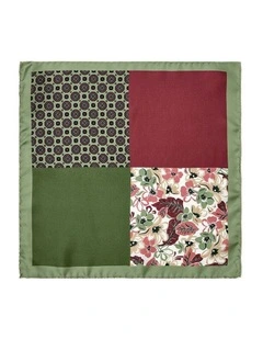 Shadow Floral 4-Way Silk Pocket Square in Olive