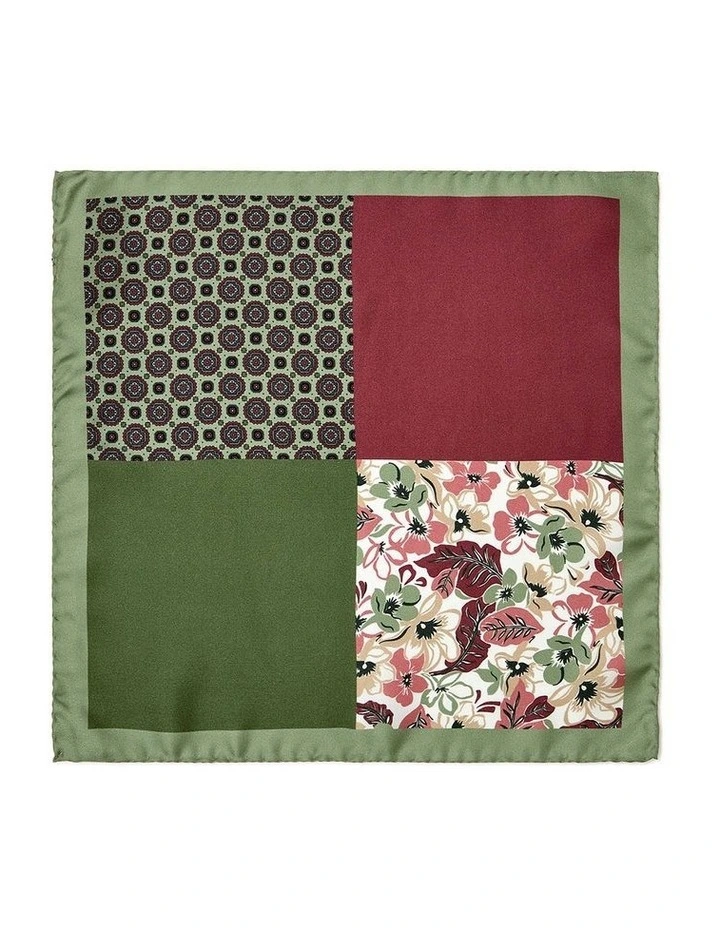 Shadow Floral 4-Way Silk Pocket Square in Olive image 1
