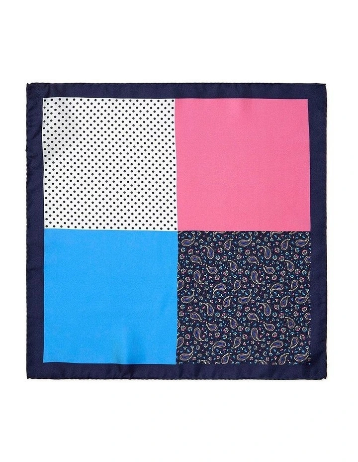 Neat Paisley 4-Way Silk Pocket Square in Navy image 1