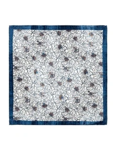 Anemone Silk Pocket Square in Navy
