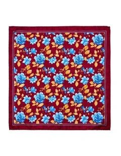 Blue Rose Silk Pocket Square in Red