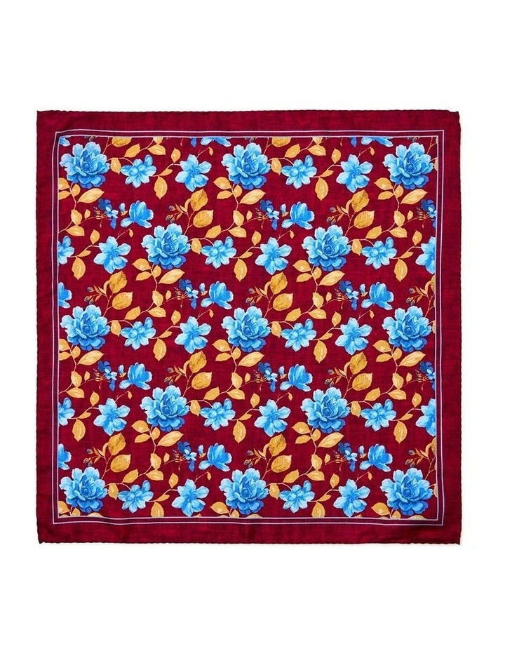 Blue Rose Silk Pocket Square in Red image 1