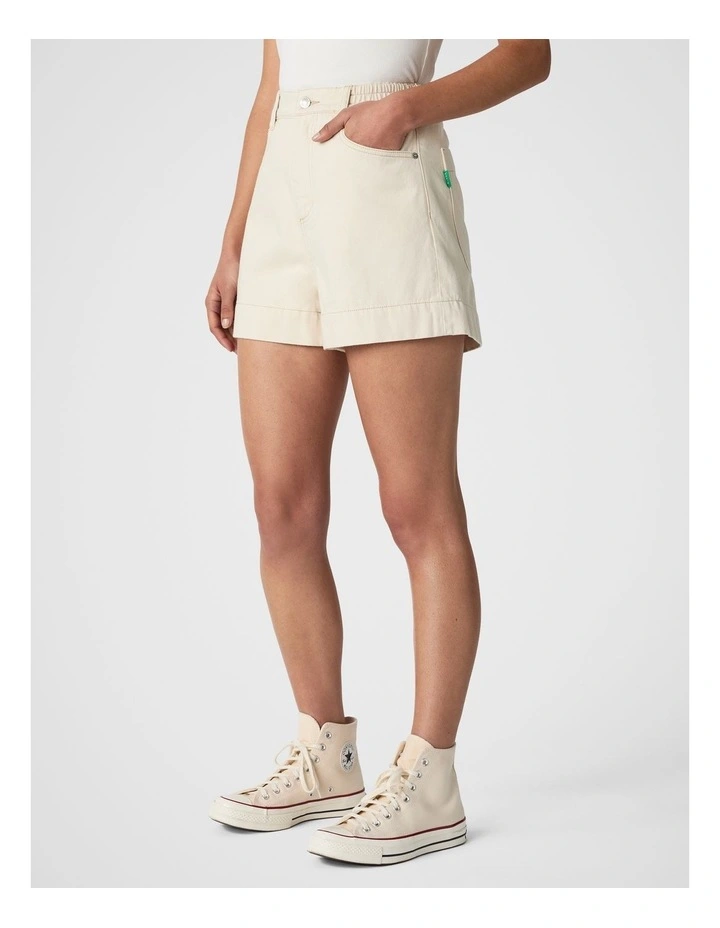 Denim High Waist Shorts in White image 3