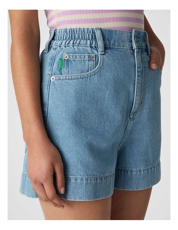 Denim High Waist Short in Light Indigo image 4