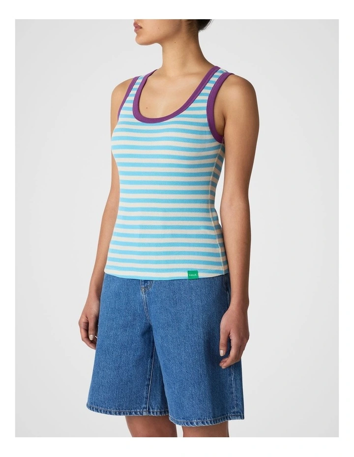 Waffle Knit Tank in Light Blue image 3