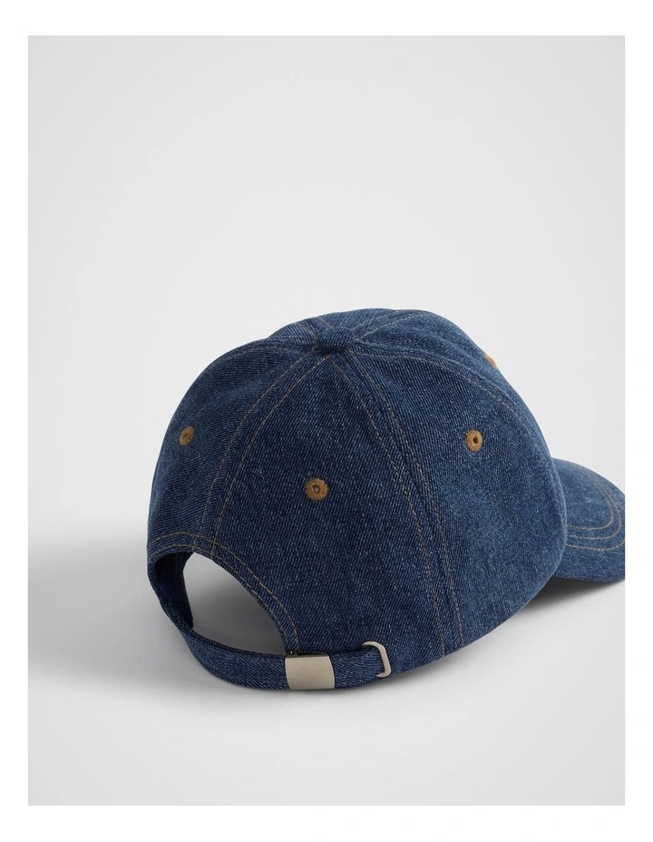 Denim Embroidered Cap in Midnight Indigo image 3