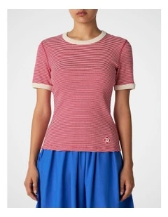 Waffle Knit Tee in Poppy Stripe