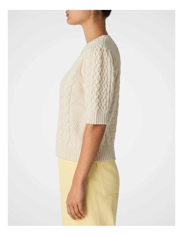Port Fairy Short Sleeve Cable Knit in Ecru image 3