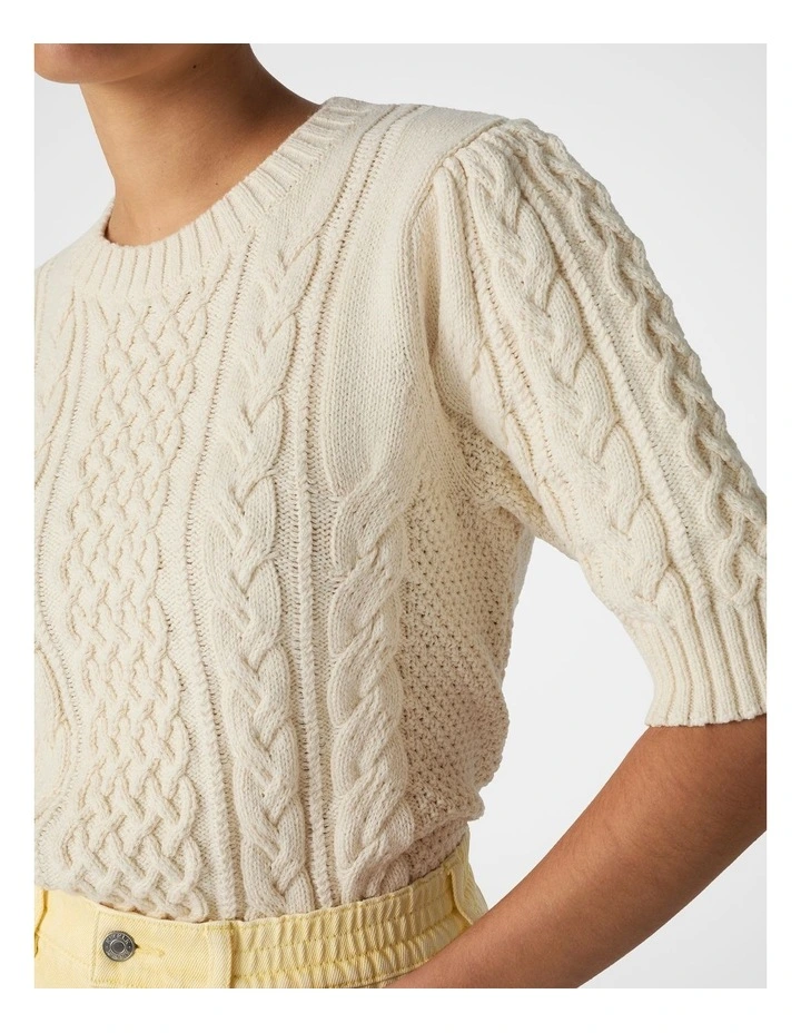 Port Fairy Short Sleeve Cable Knit in Ecru image 4