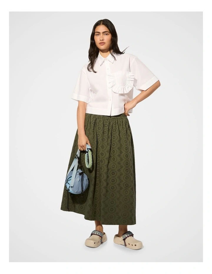 Broderie Midi Skirt in Olive image 1