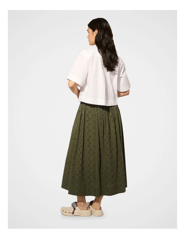 Broderie Midi Skirt in Olive image 2