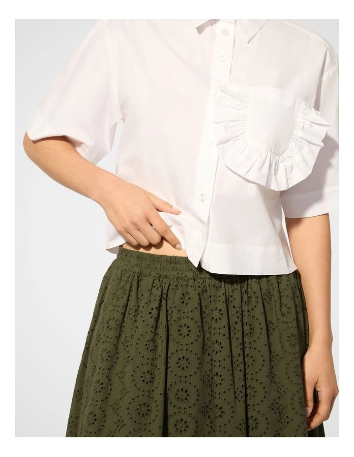 Broderie Midi Skirt in Olive image 4