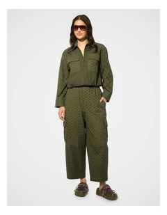 Broderie Barrel Pant in Olive