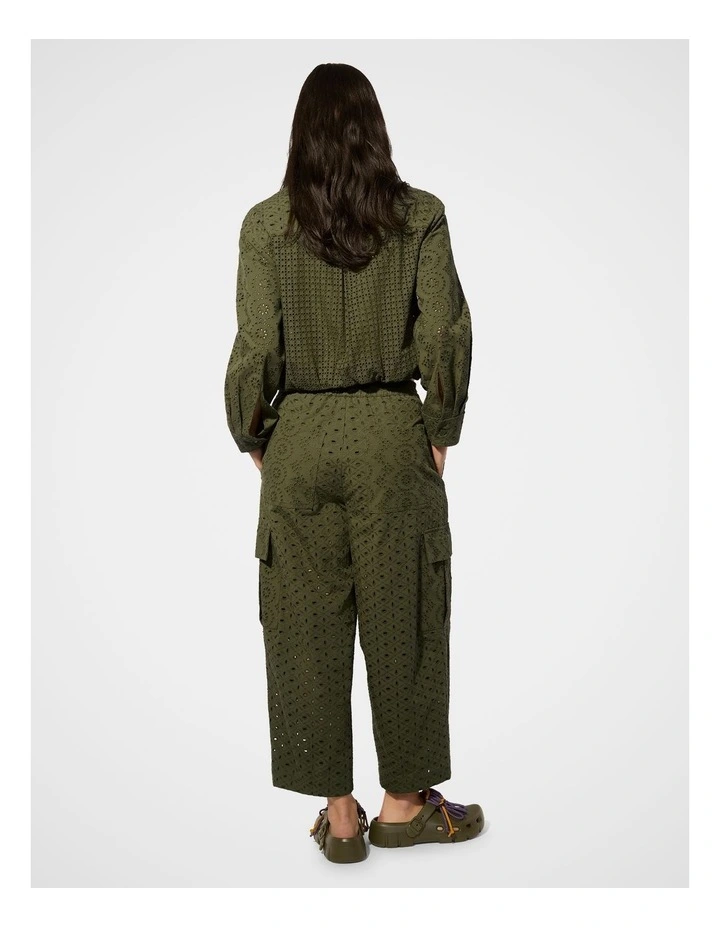 Broderie Barrel Pant in Olive image 2