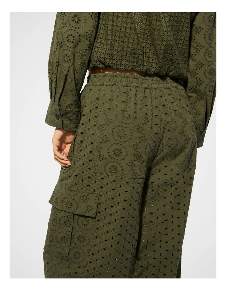 Broderie Barrel Pant in Olive image 3