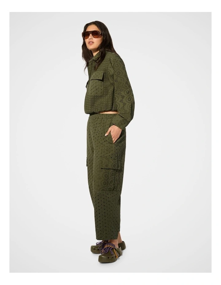 Broderie Barrel Pant in Olive image 4