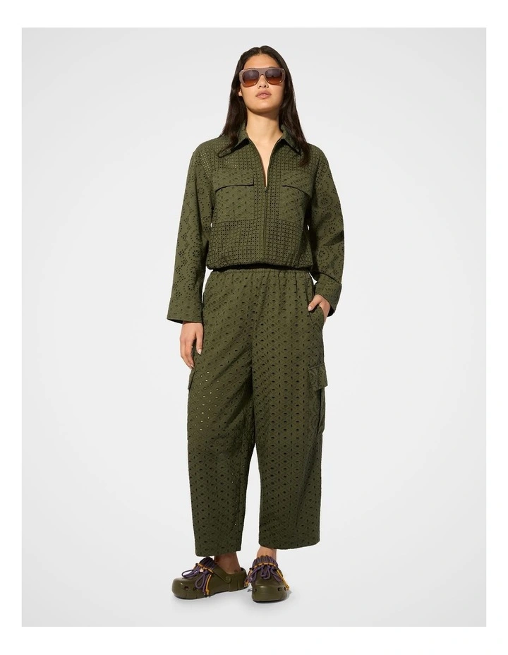 Broderie Bomber Jacket in Olive image 1