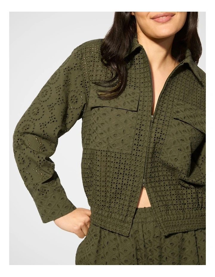 Broderie Bomber Jacket in Olive image 3