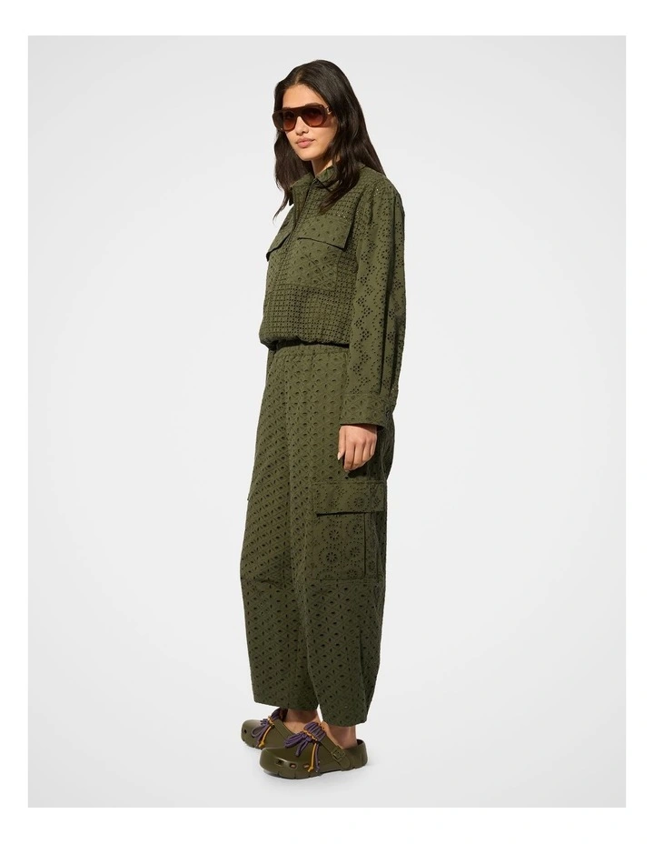 Broderie Bomber Jacket in Olive image 4