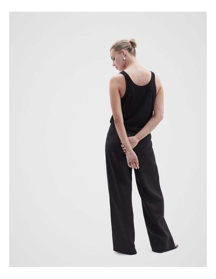 Linen Blend Scoop Neck Tank in Black image 2