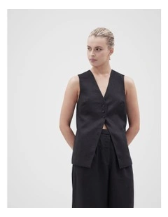 Linen Longline Vest in Black