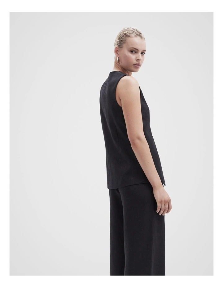 Linen Longline Vest in Black image 2