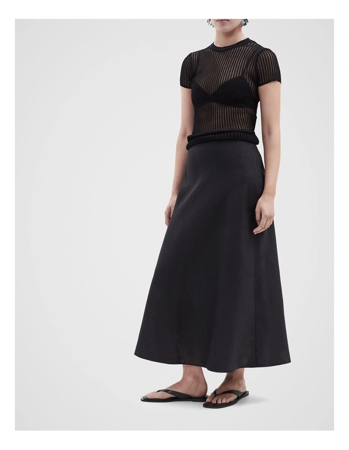 Linen Bias Cut Maxi Skirt in Black image 1