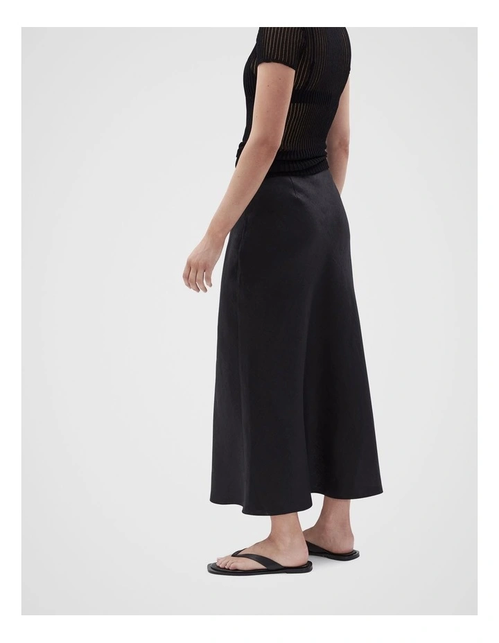Linen Bias Cut Maxi Skirt in Black image 2