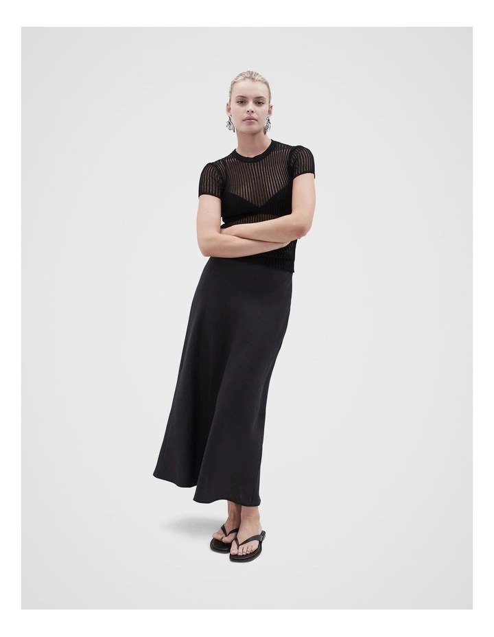 Linen Bias Cut Maxi Skirt in Black image 3