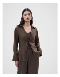 Tie Front Shirt in Brown