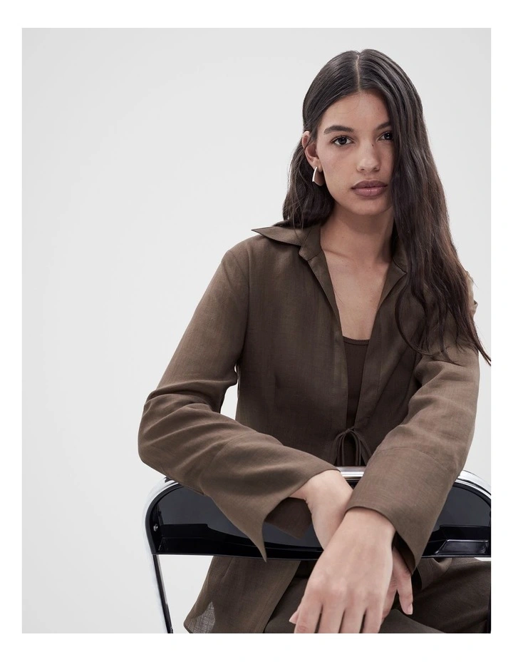 Tie Front Shirt in Brown image 3
