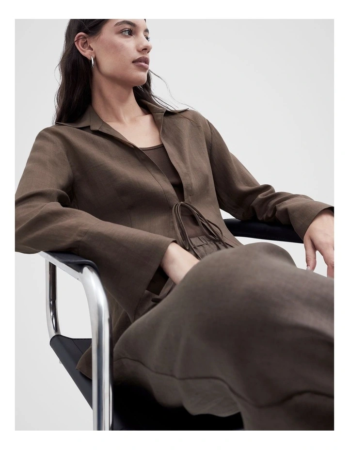 Tie Front Shirt in Brown image 4